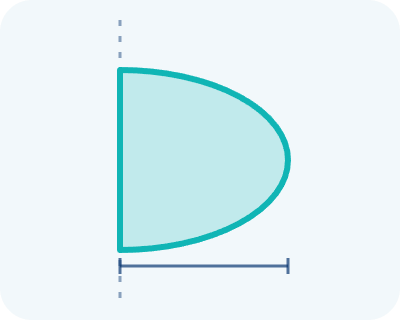 Ultra high profile breast implant side view showing base width and projection